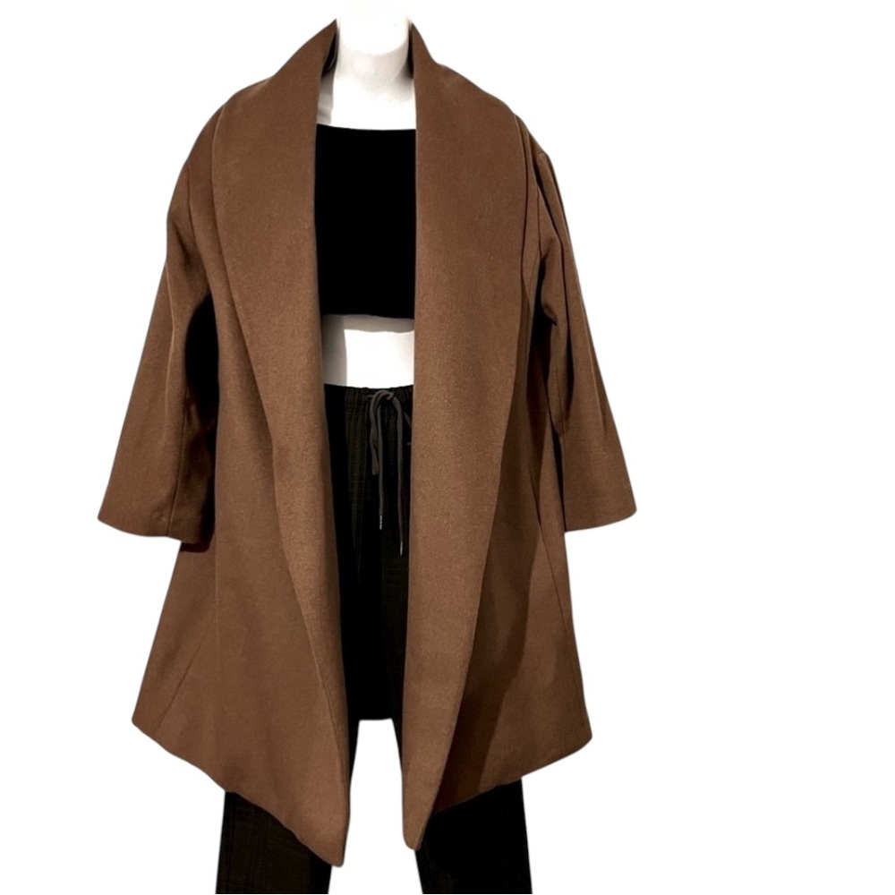 H&M Conscious Womens Wool Blend Brown Knee Length Lined Drop Shoulder Coat 6